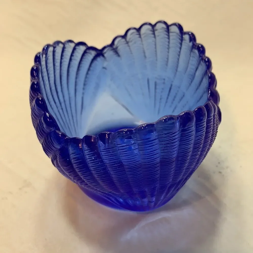 2 Blue Glass Candle Votive Holders